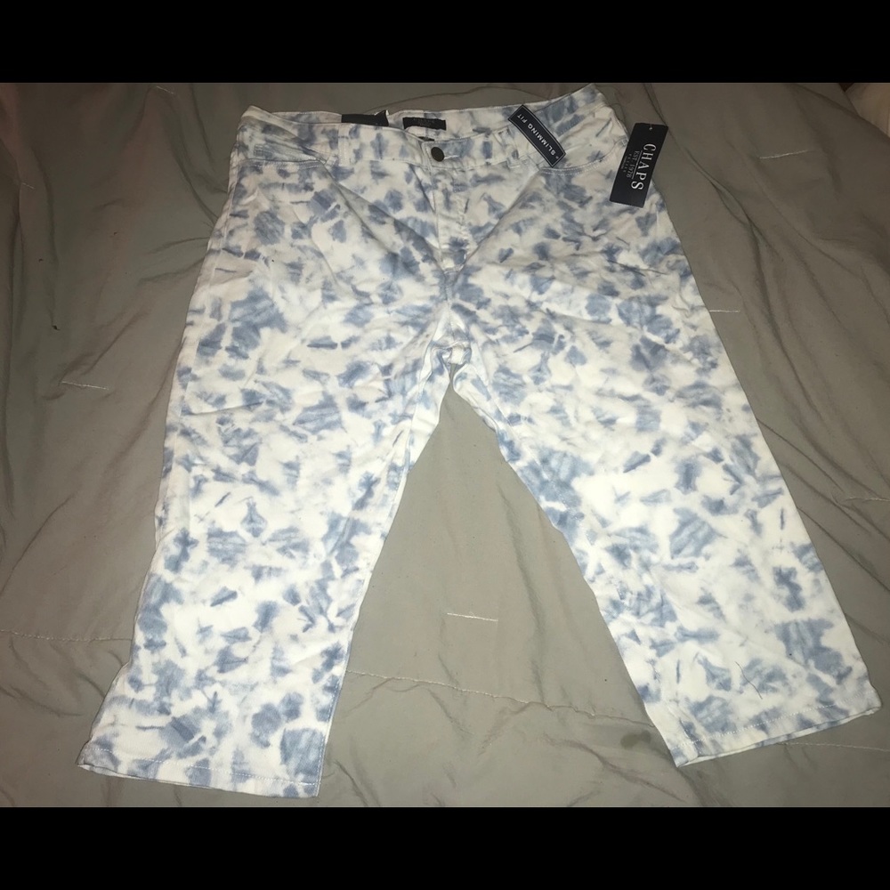 NWT CHAPS Blue & White Denim Capri Pants Size 16P